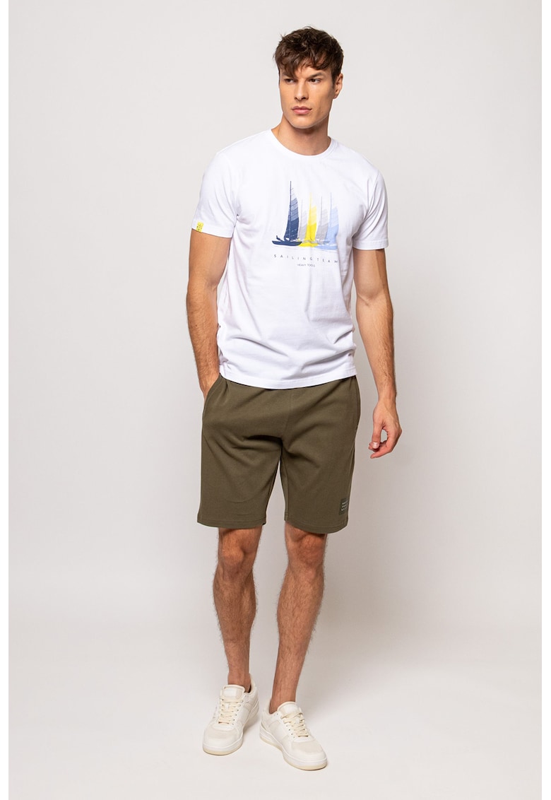 Pantaloni scurti din bumbac cu buzunare laterale - Verde masliniu