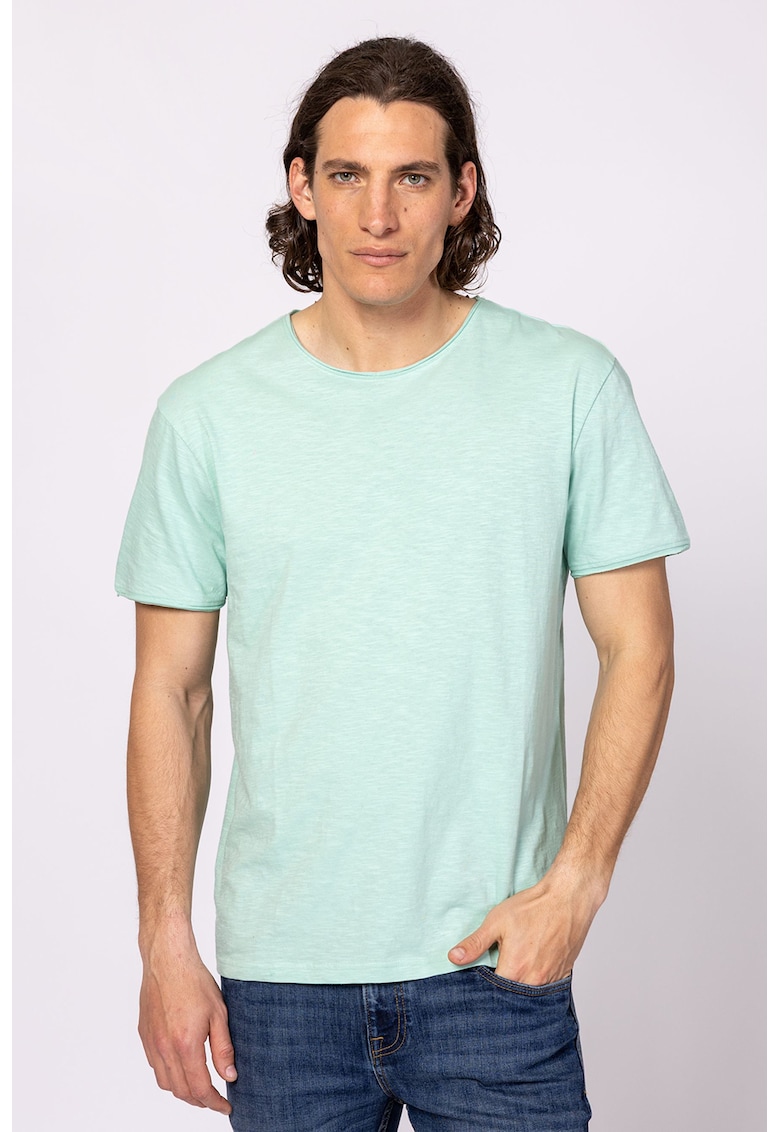 Tricou din bumbac cu decolteu la baza gatului - Verde pal
