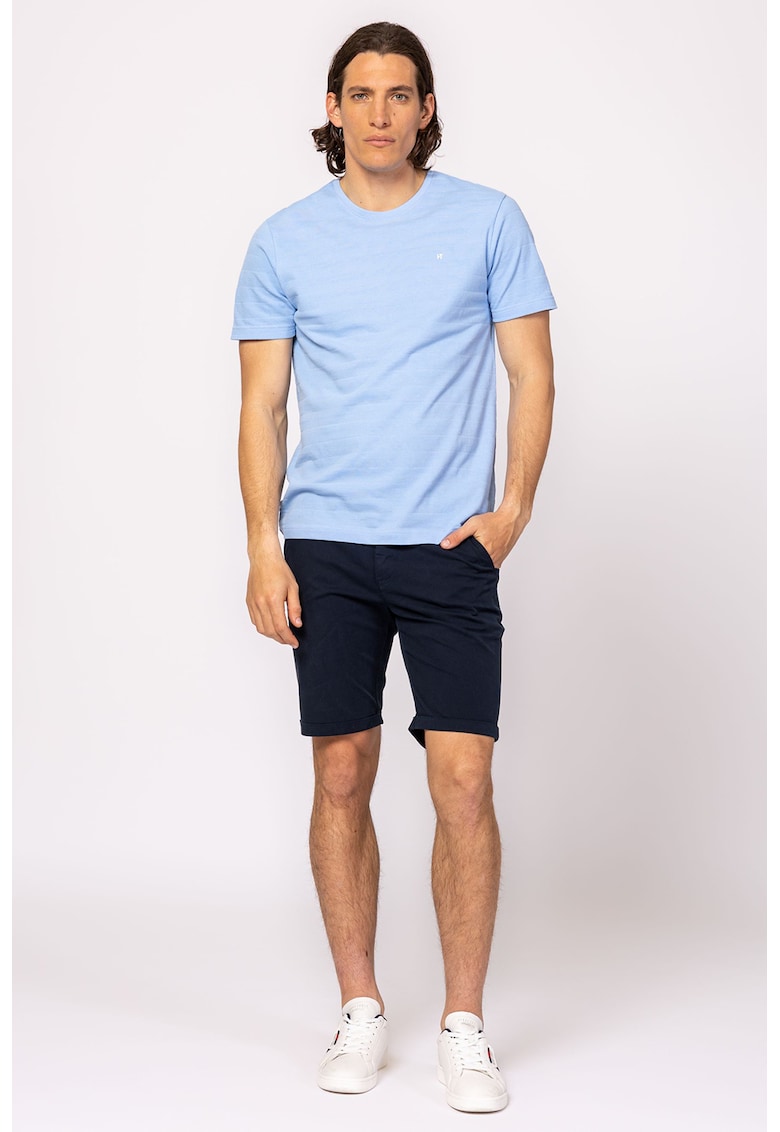 Tricou din bumbac cu decolteu la baza gatului - Albastru deschis