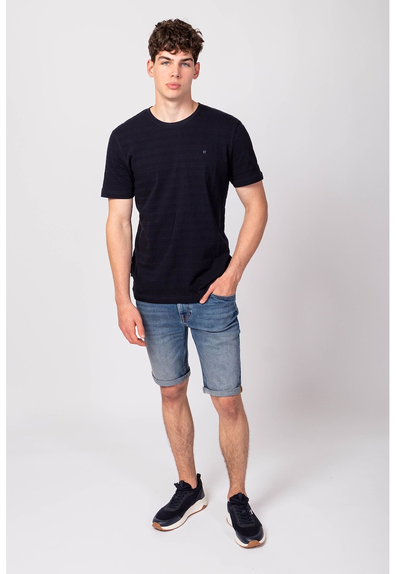 Tricou din bumbac cu decolteu la baza gatului - Albastru ultramarin