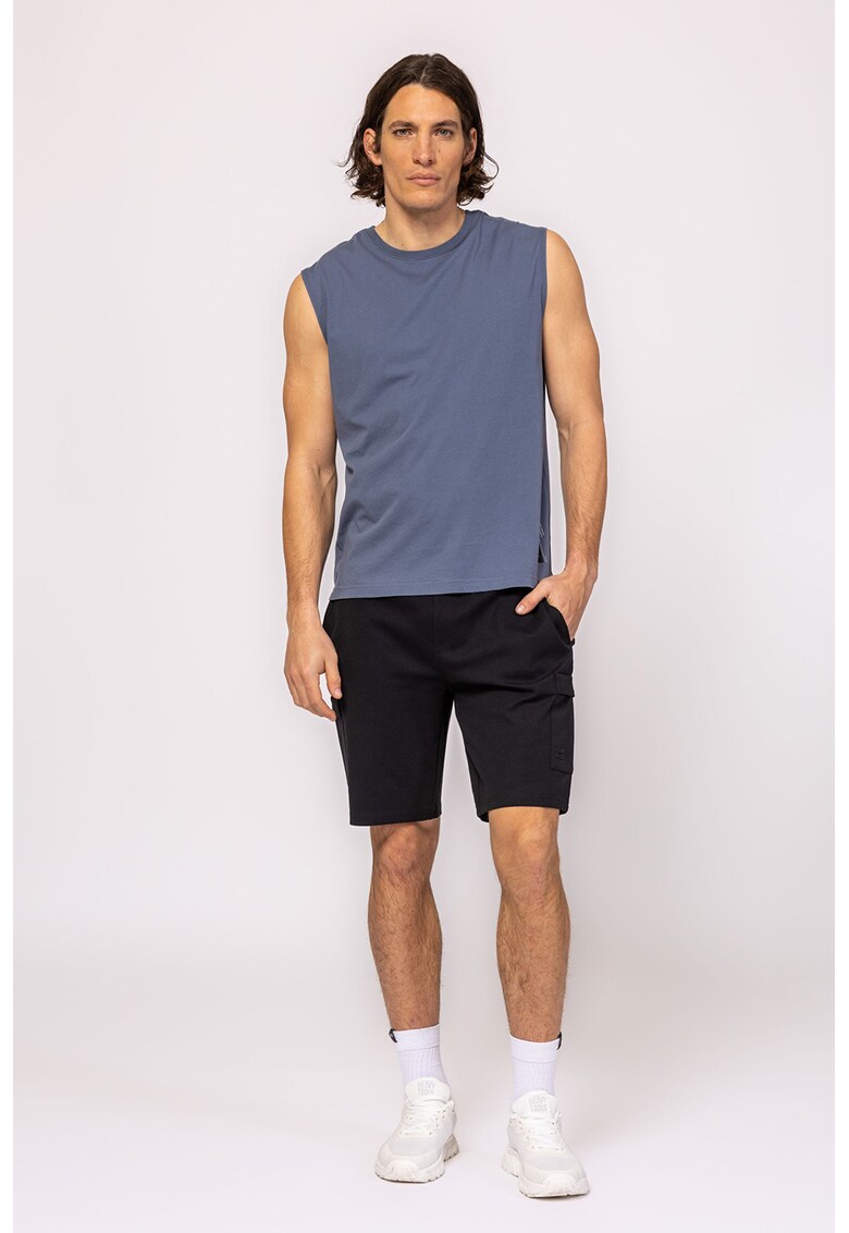 Top din bumbac cu decolteu la baza gatului - Albastru lavanda