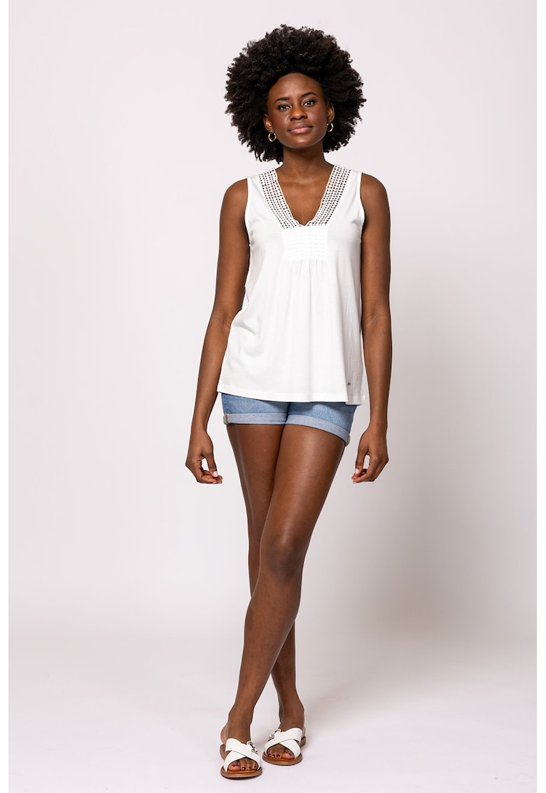 Top din amestec de bumbac cu decolteu in V