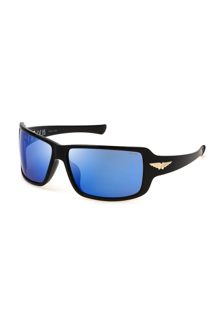 Ochelari de Soare Barbati SPLN37-650Z42 - Lentile Oglinda Albastre Ø65mm - UV400 - Cadru Negru Acetat - Carcasa Inclusa