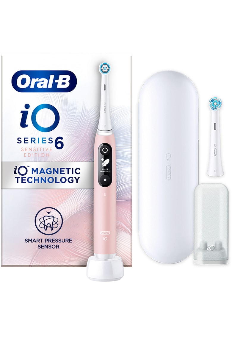 Periuta de dinti electrica iO6 cu Tehnologie Magnetica si Micro-Vibratii - Inteligenta artificiala - Display led interactiv - Senzor de presiune Smart - Timer vizibil - 5 moduri - 1 capat - Trusa de calatorie - Roz