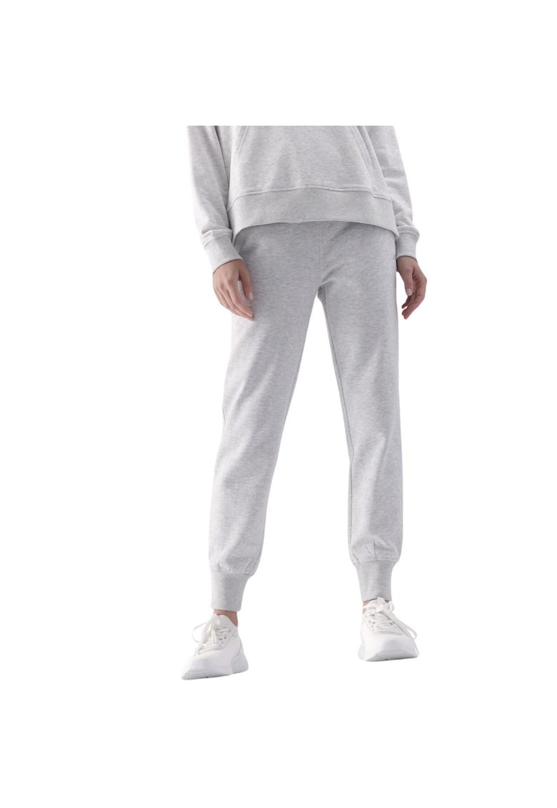 Pantaloni sport dama F0946 gri deschis melanj - 2 buzunare - material moale
