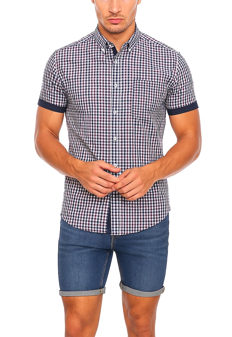 Camasa slim fit cu model - Albastru inchis/Rosu inchis