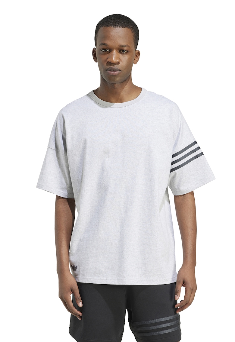 Tricou lejer cu maneci cazute - Alb/Gri deschis