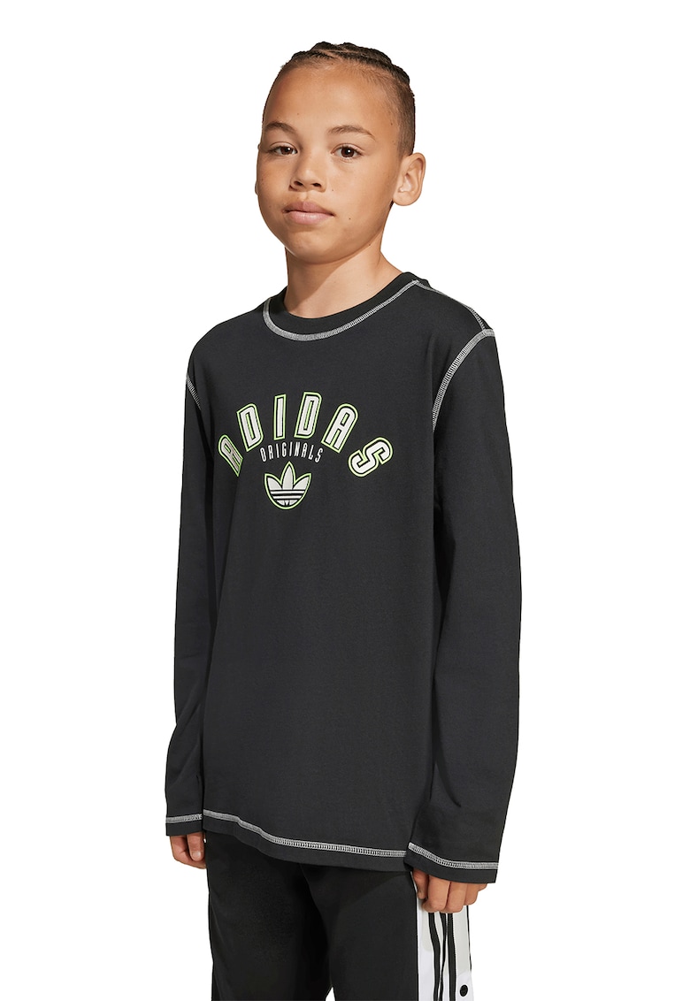 Bluza de bumbac cu cusaturi contrastante - Verde lime/Gri antracit