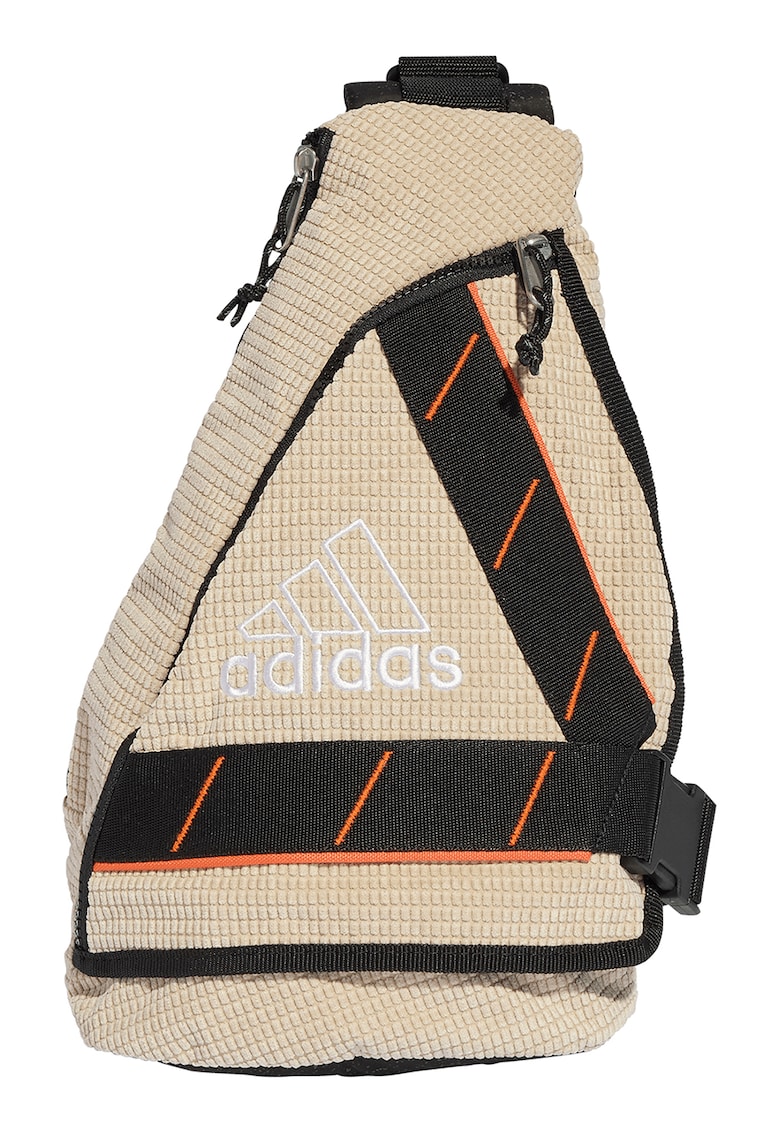 Rucsac cu o bareta si logo - Negru/Portocaliu mandarina/Bej deschis