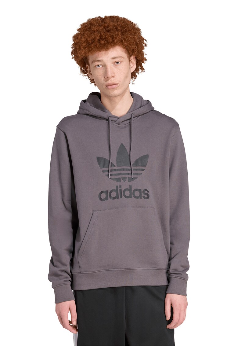 Hanorac cu logo si buzunar kangaroo - Negru stins/Lila pal