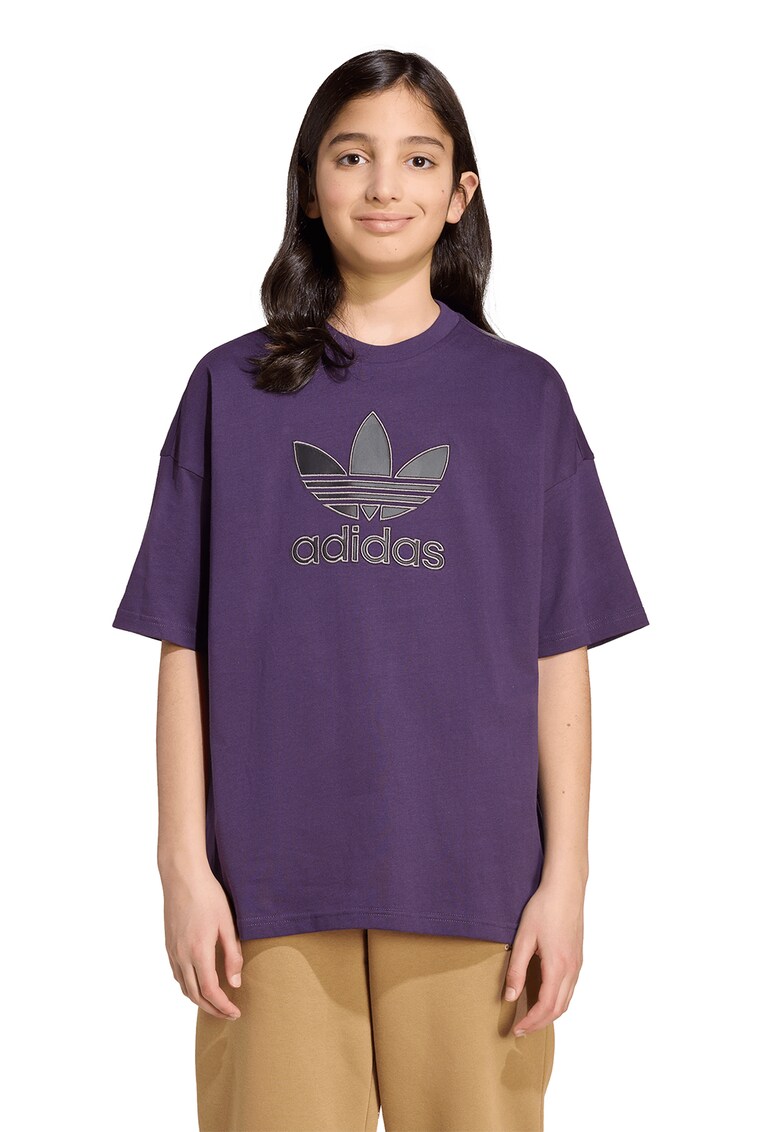 Tricou din bumbac cu logo si maneci cazute - Ametist