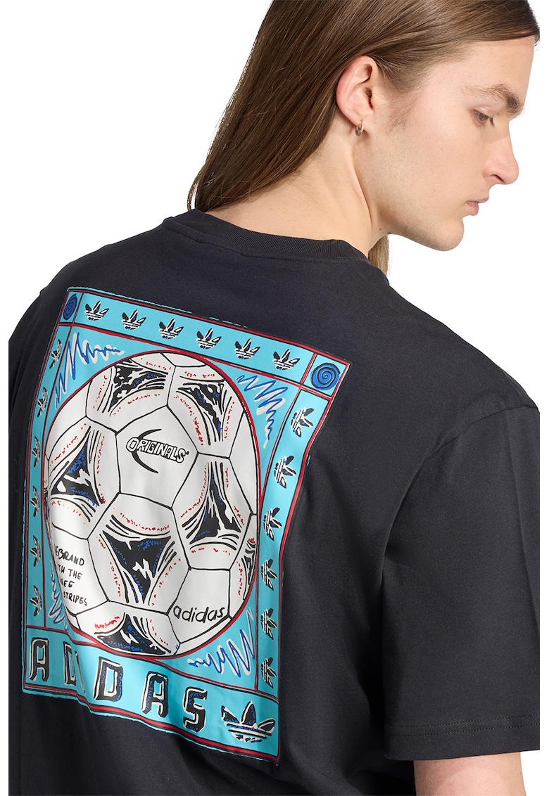 Tricou de bumbac cu logo si imprimeu grafic pe partea din spate