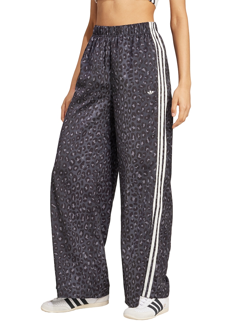 Pantaloni evazati cu animal print si talie inalta - Alb/Negru/Gri inchis