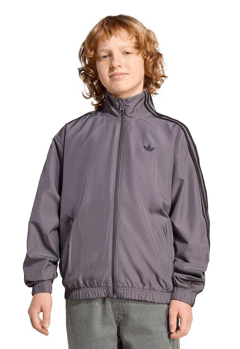 Bluza de trening cu fermoar si dungi laterale - Negru/Gri inchis