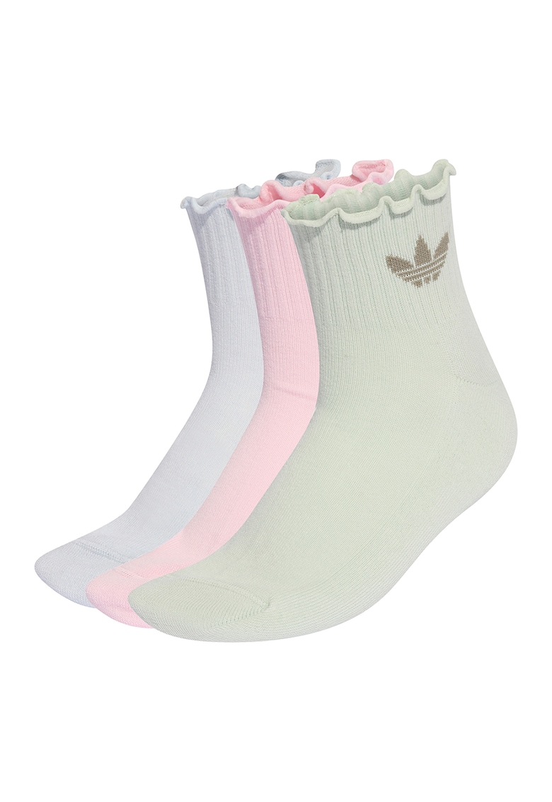 Set de sosete scurte cu terminatie cu volane - 3 perechi - Alb fildes