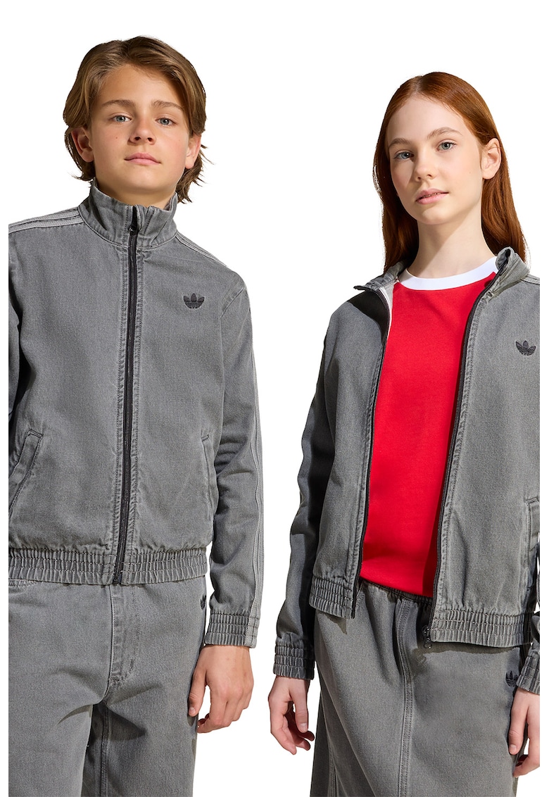 Jacheta unisex din denim cu fermoar si banda elastica in talie