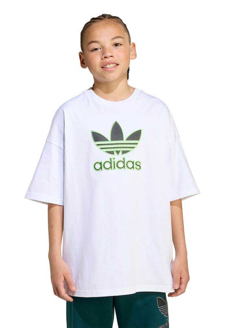 Tricou din bumbac cu logo si maneci cazute - Verde/Alb optic