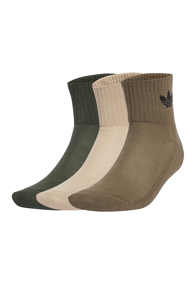 adidas Originals Set de sosete scurte unisex cu imprimeu logo lateral - 3 perechi - Maro/Verde inchis/Bej