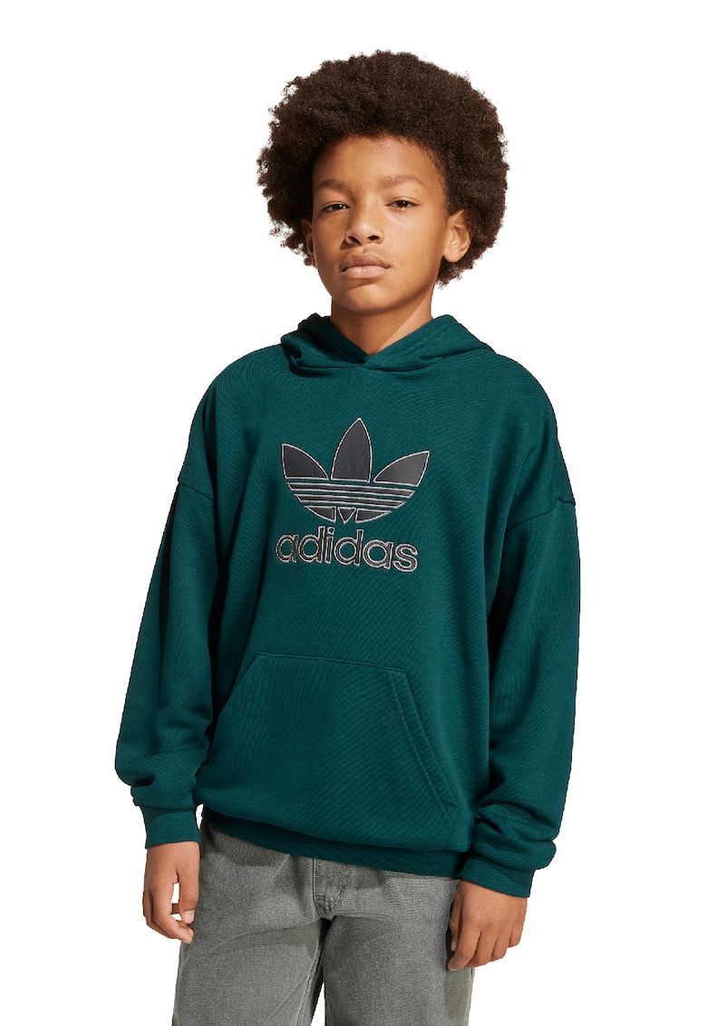 Hanorac de bumbac cu logo - Verde inchis