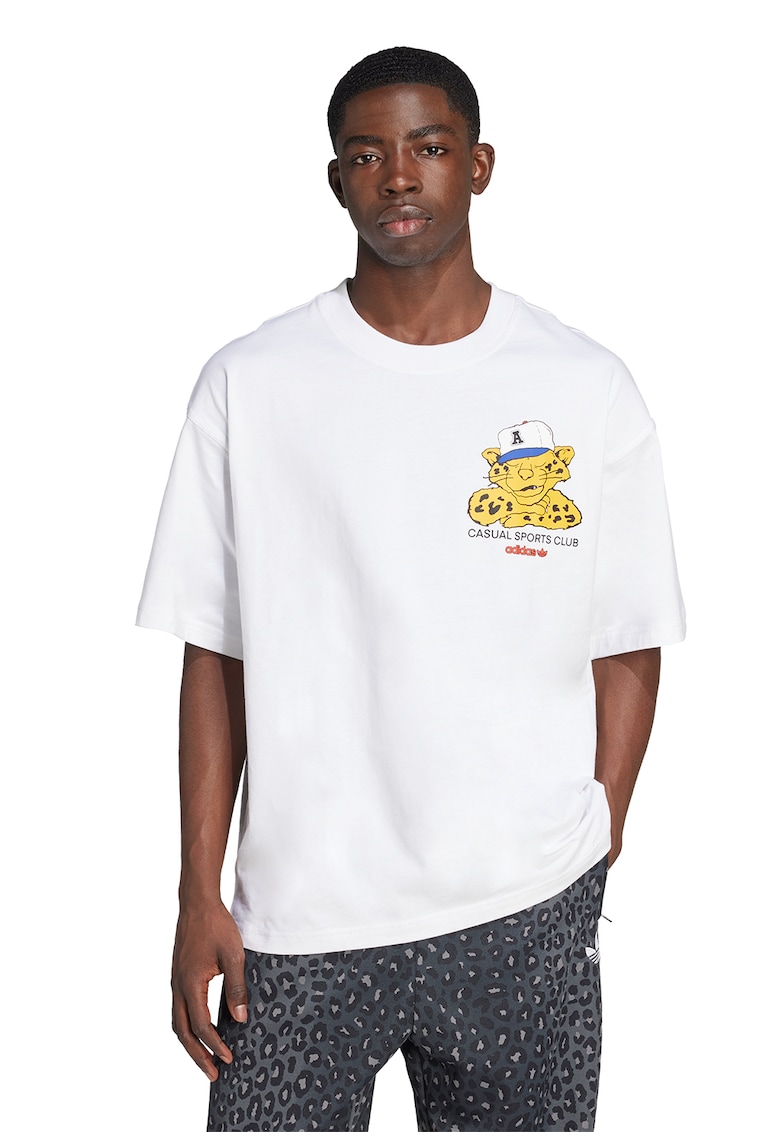 Tricou de bumbac cu model grafic - Galben/Alb optic