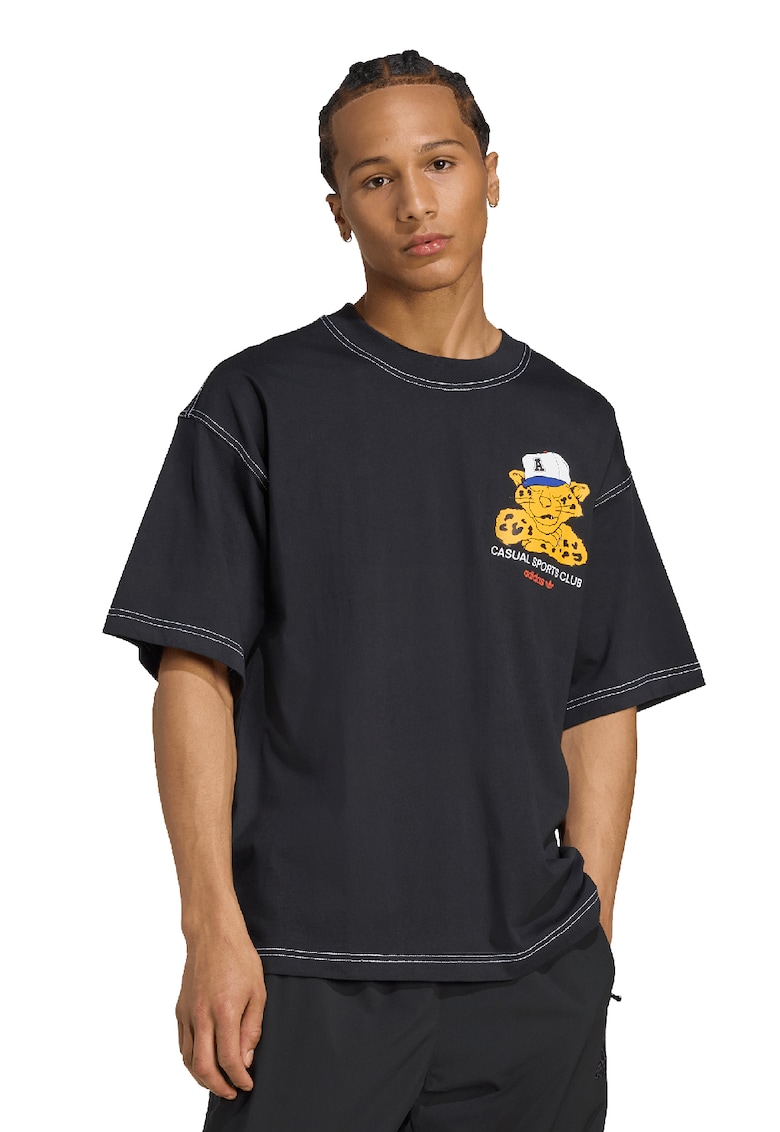 Tricou de bumbac cu model grafic - Negru/Galben