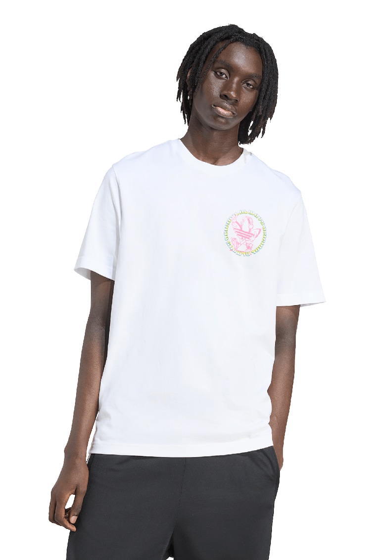 Tricou cu imprimeu logo si grafic - Alb/Verde/Roz