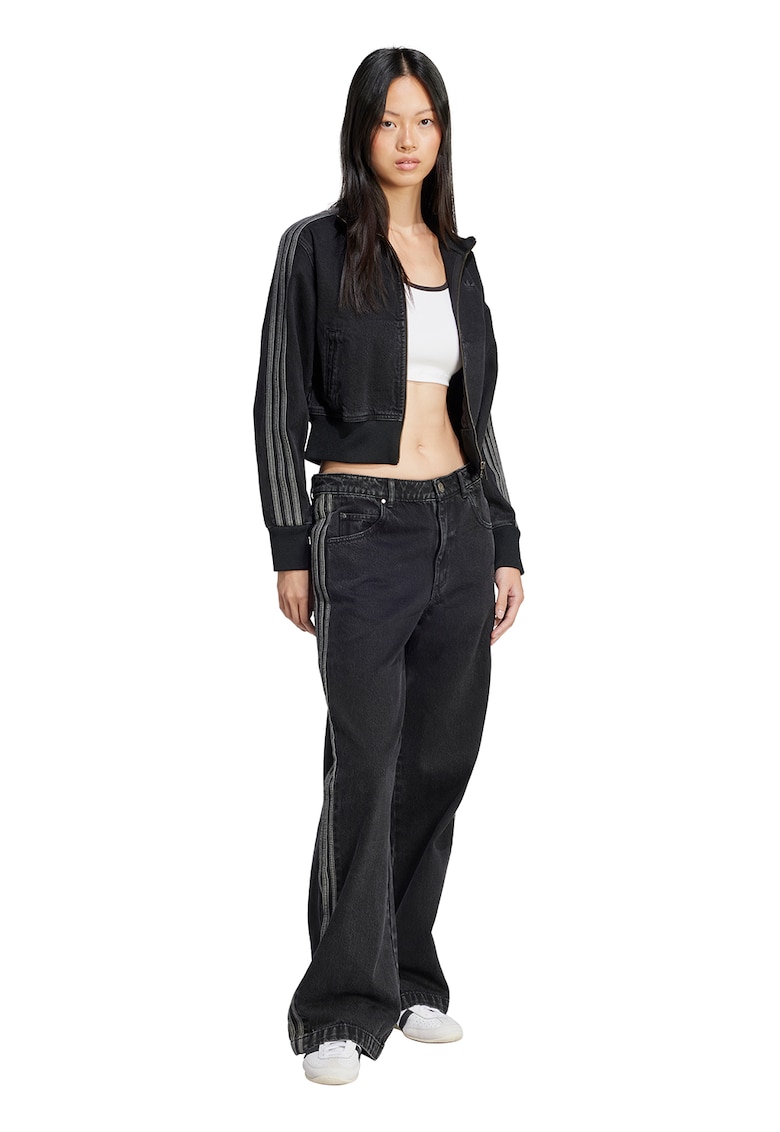 Bluza de trening crop cu aspect de denim si fermoar