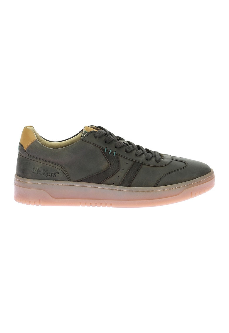 Pantofi sport low-cut de piele - Kaki/Galben mustar