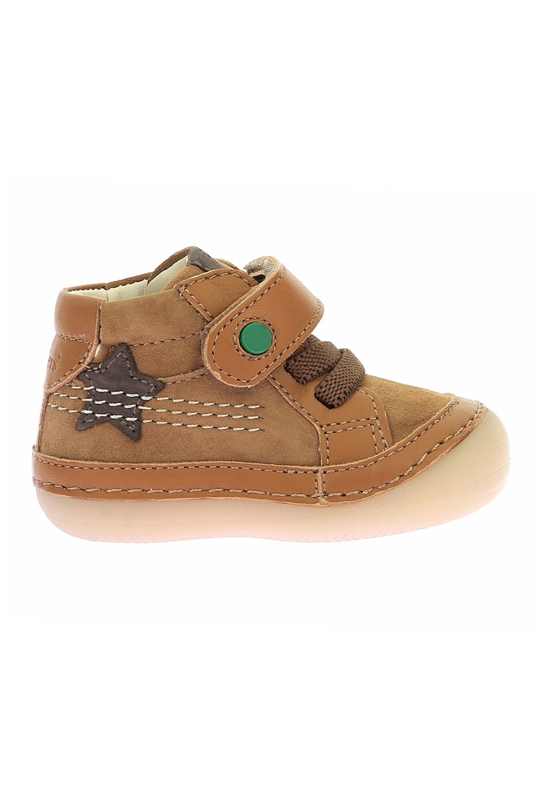 Pantofi din piele intoarsa si piele cu inchidere velcro - Caramel