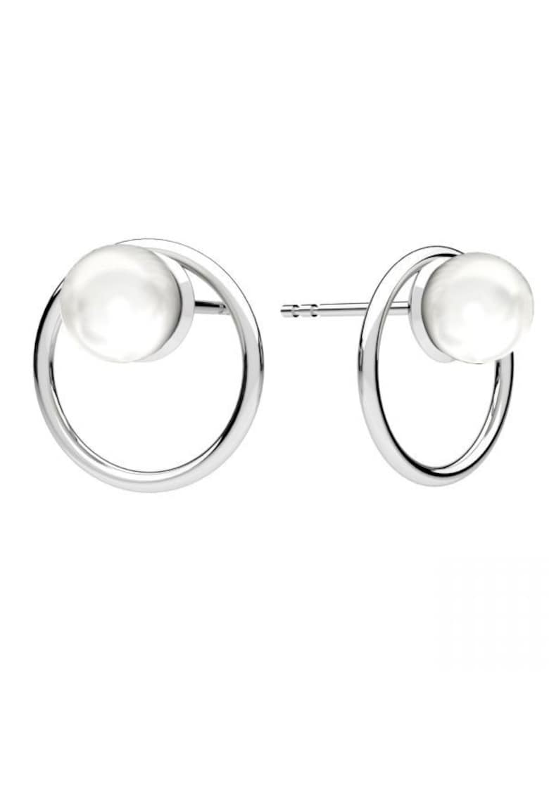 Cercei din Argint 925 cu Perle Preciosa albe - inchidere tip surub - fluturas