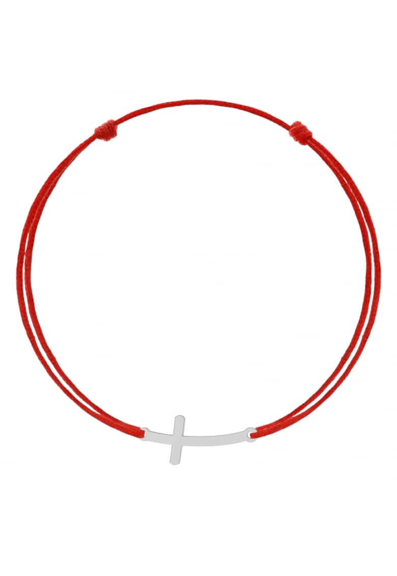 Bratara cu pandantiv Cruce curbata din Argint 925 - snur rosu reglabil Bratara cu pandantiv Cruce curbata din Argint 925 - snur rosu reglabil