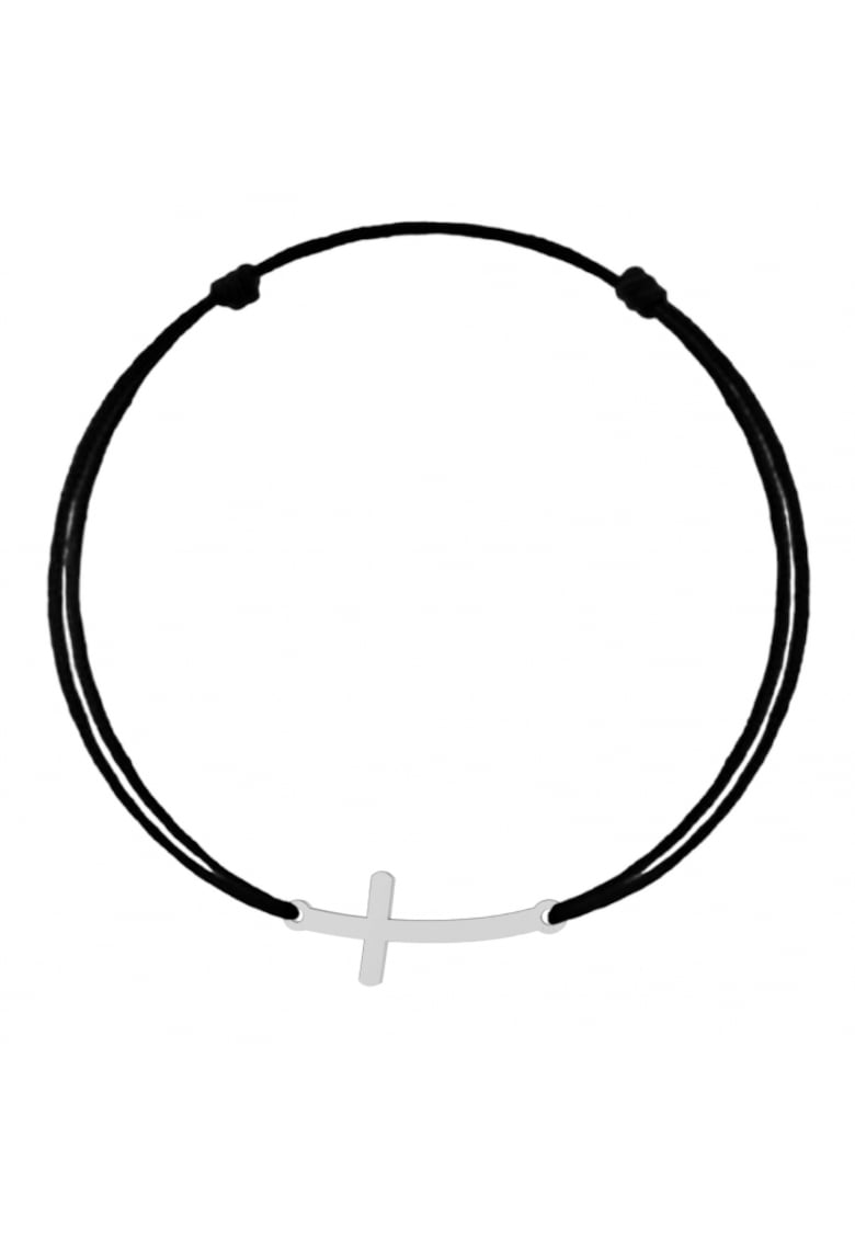 Bratara cu pandantiv Cruce curbata din Argint 925 - snur negru reglabil Bratara cu pandantiv Cruce curbata din Argint 925 - snur negru reglabil