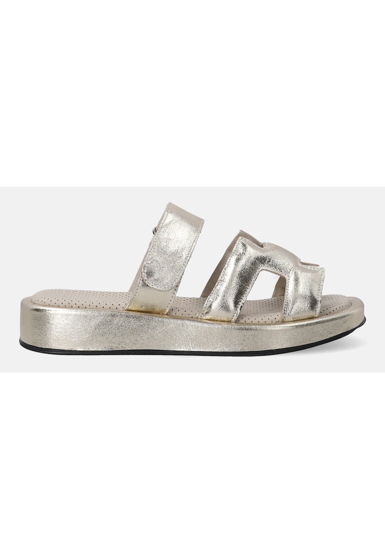 Papuci metalizati din piele