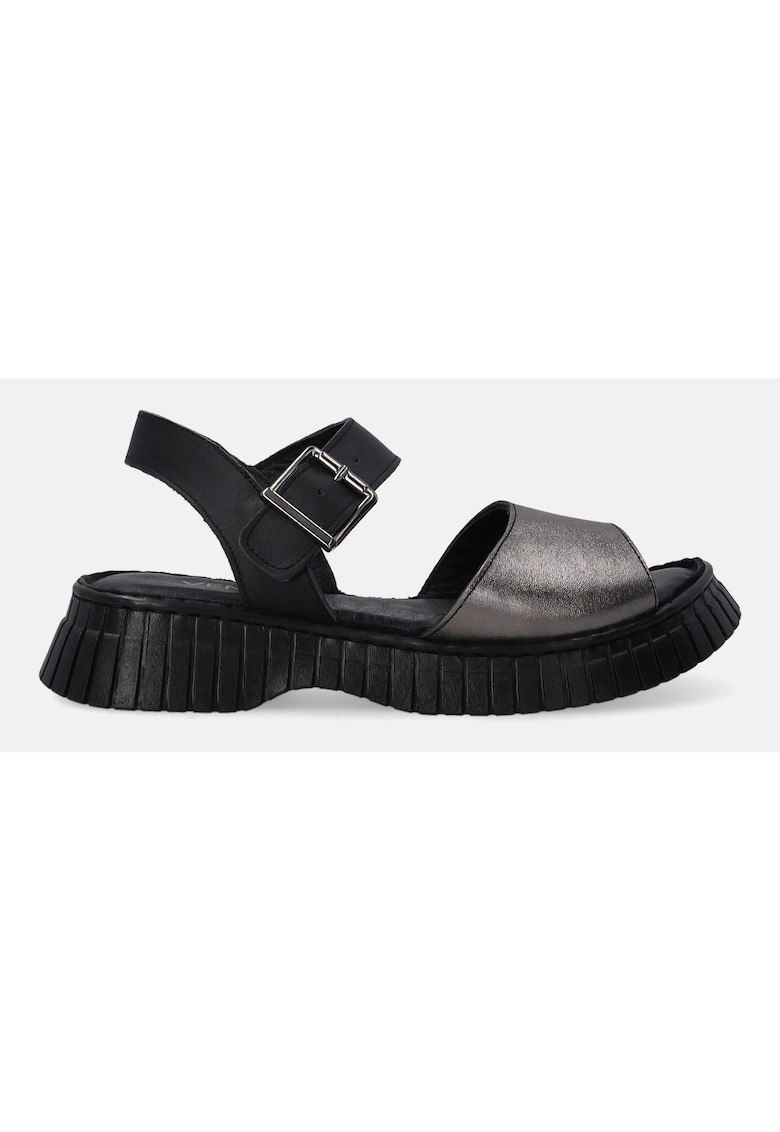 Sandale demi-wedge din piele cu detaliu metalizat