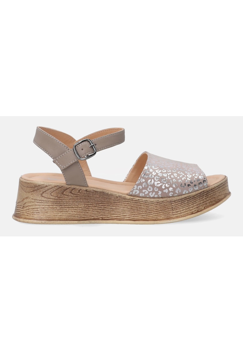 Sandale wedge din piele si model animal print