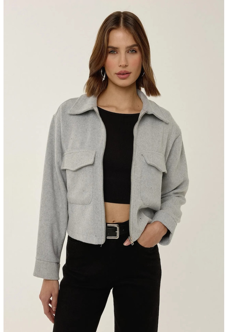 Jacheta dama - cu fermoar - textil - Gri -