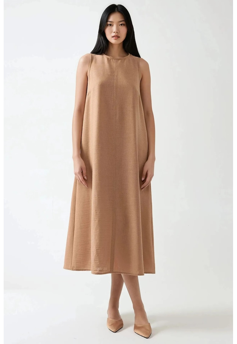 Rochie midi - fara maneci - bumbac si in - maro