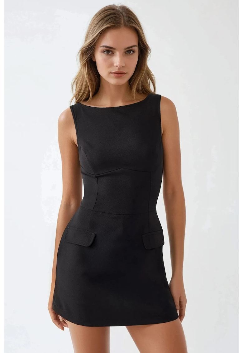 Rochie mini mulata cu pantaloni scurti - negru - material textil