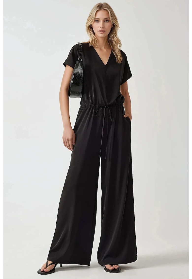 Salopeta dama croi larg - negru - textil - Negru