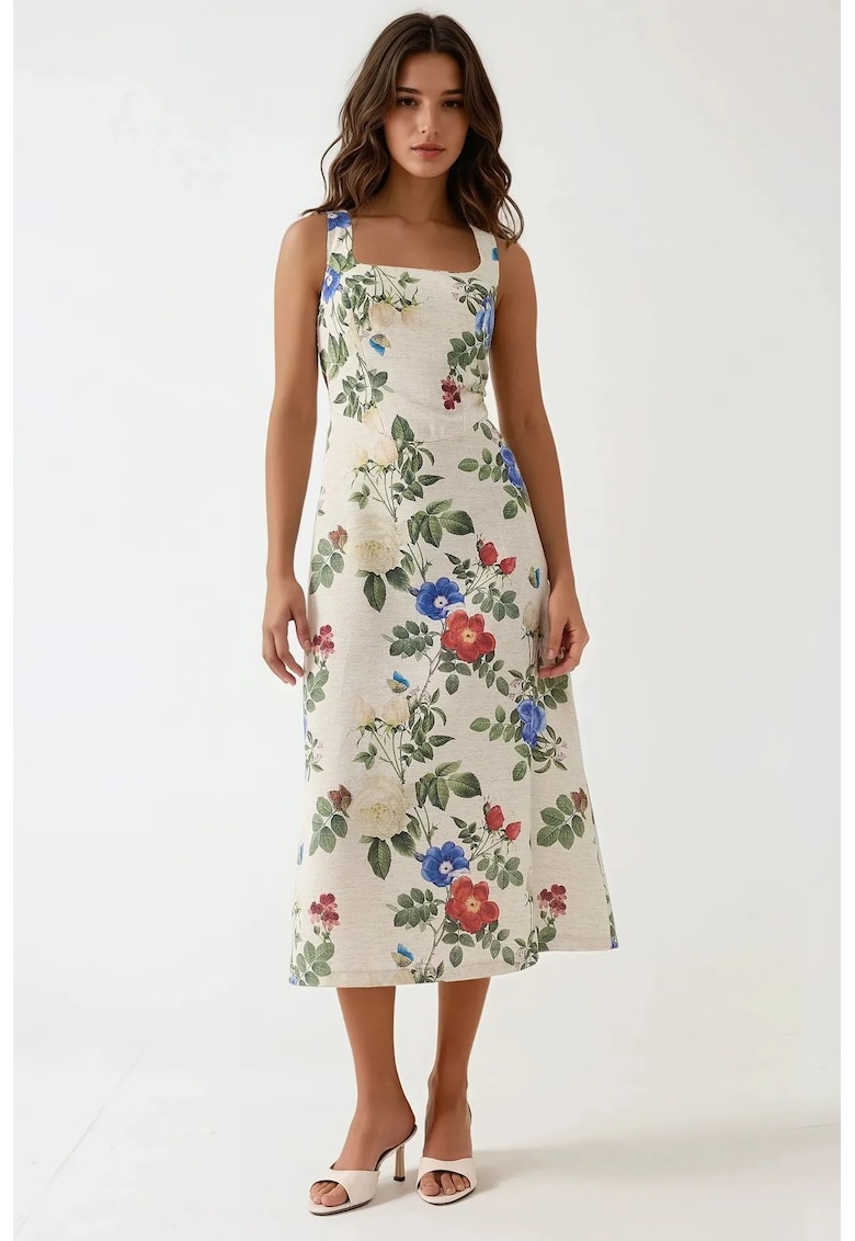 Rochie maxi -  imprimeu floral - multicolor - material textil