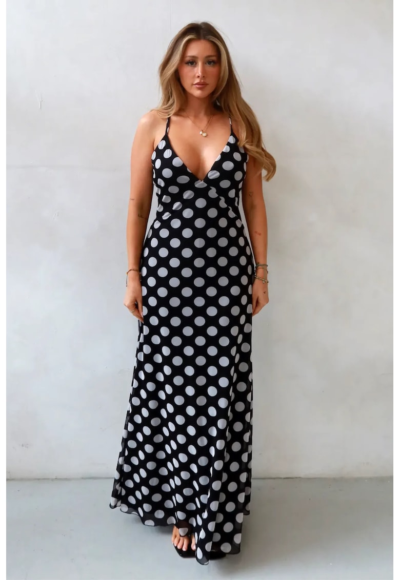 Rochie maxi buline - decolteu in V - neagra - textil