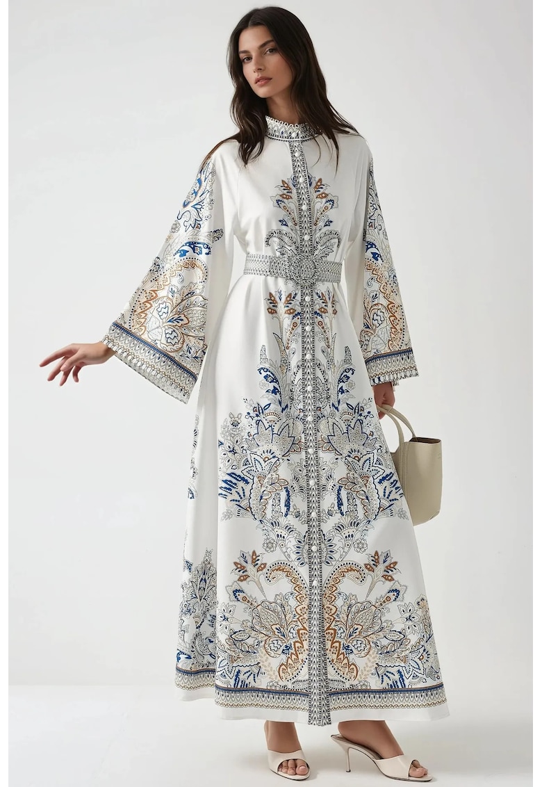 Rochie maxi - cu imprimeu - alb - jerseu