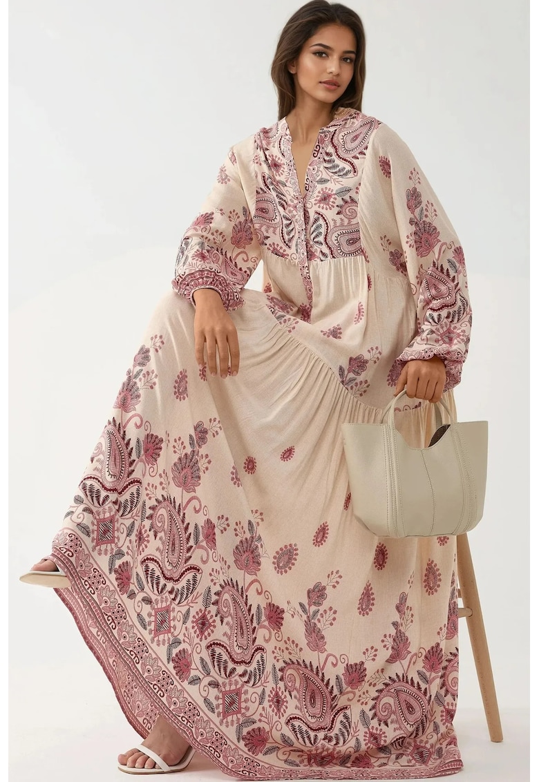 Rochie maxi - decolteu in V - rosu - material textil