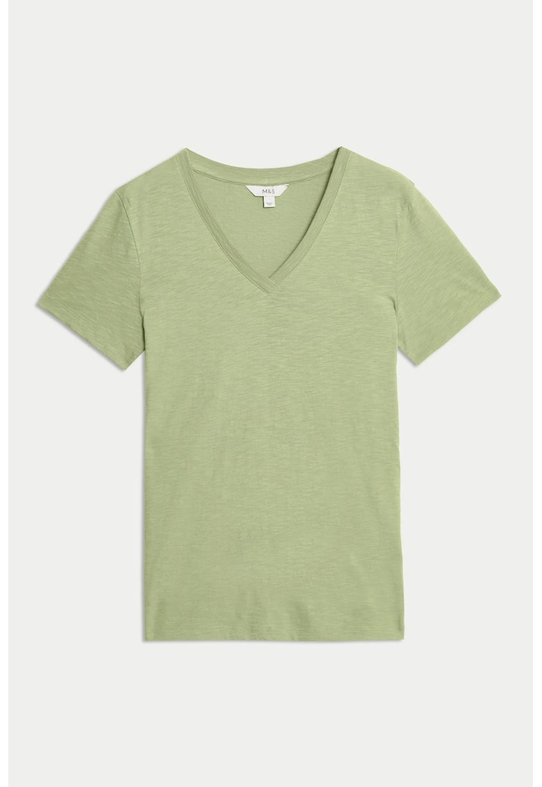 Tricou cu decolteu in V - Verde fistic