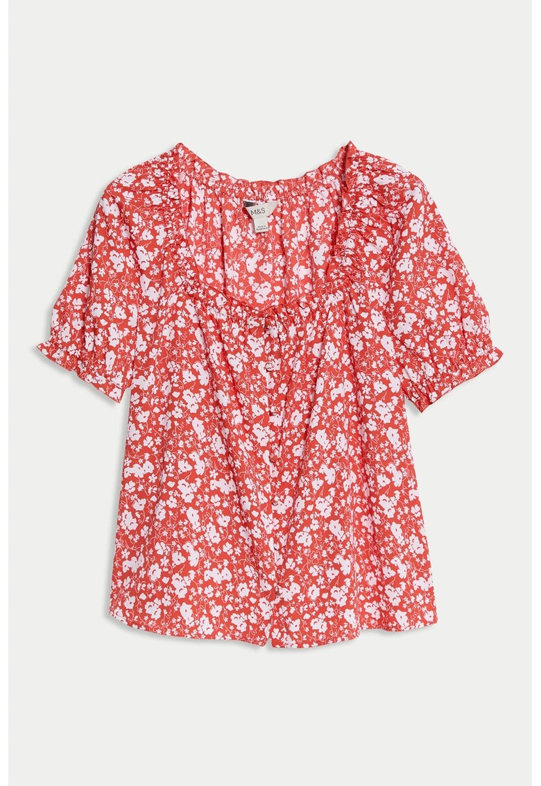 Bluza cu maneci bufante - Alb/Coral