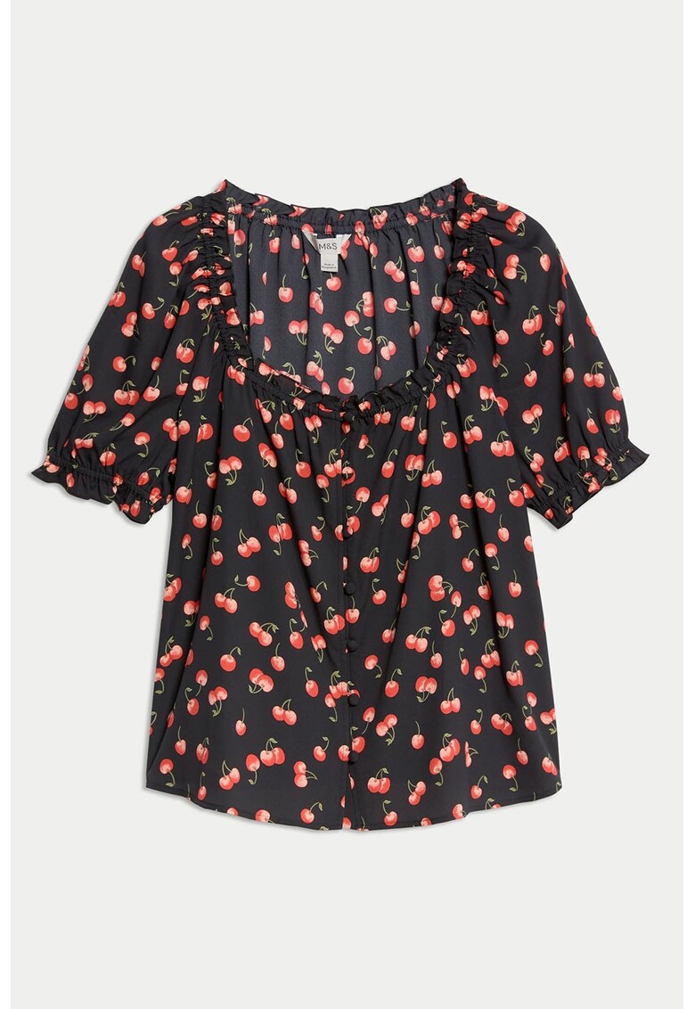 Bluza cu maneci bufante - Rosu/Negru