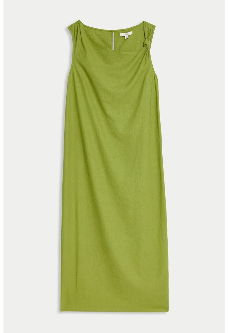 Rochie din amestec de in cu detaliu nod - Verde fistic