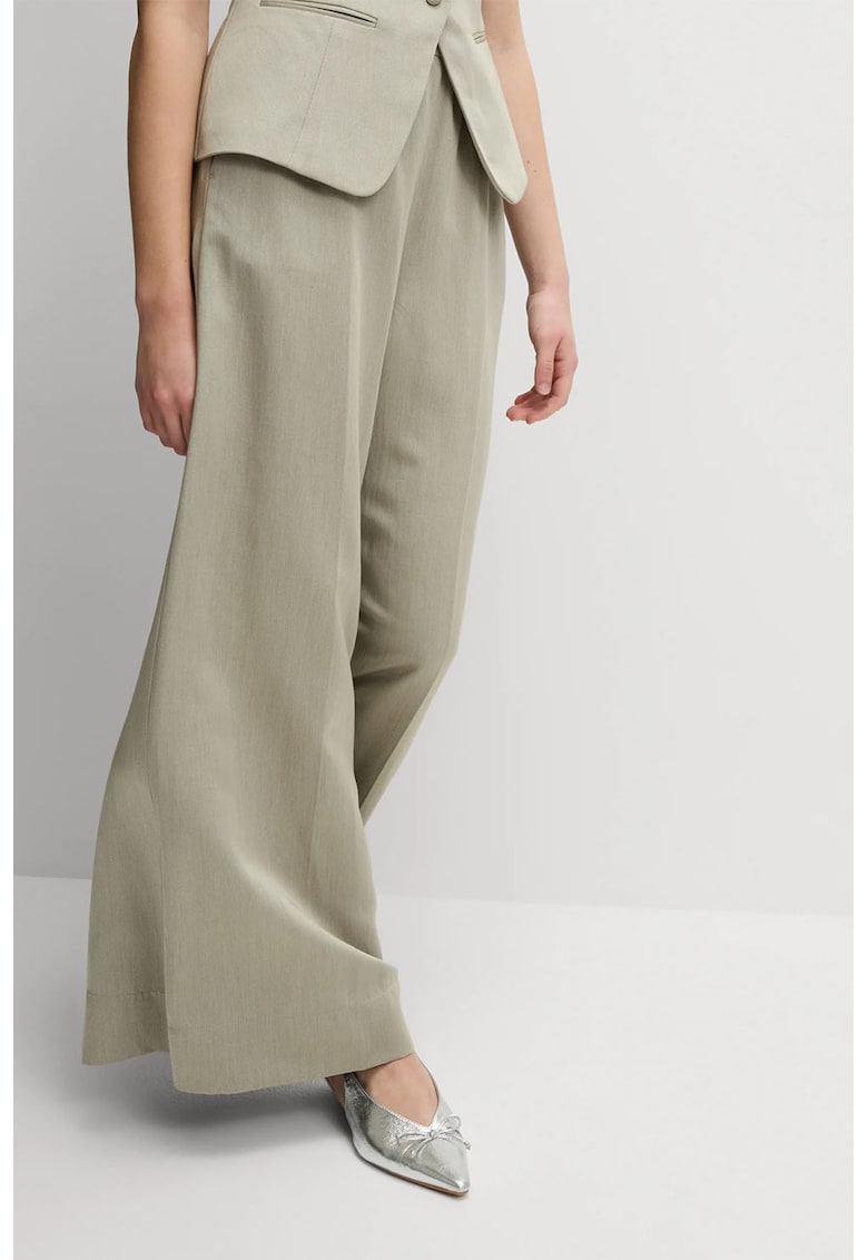 Pantaloni din amestec de in cu croiala ampla