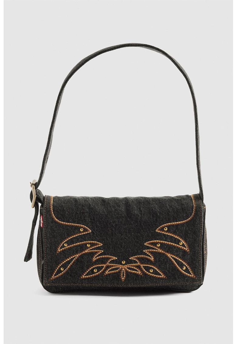 Geanta crossbody cu broderie - Negru