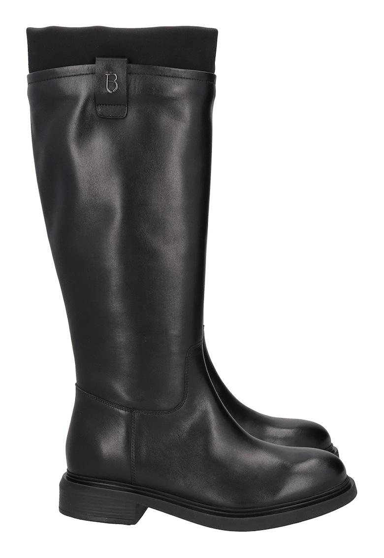 Cizme mid-calf de piele cu garnitura din material textil